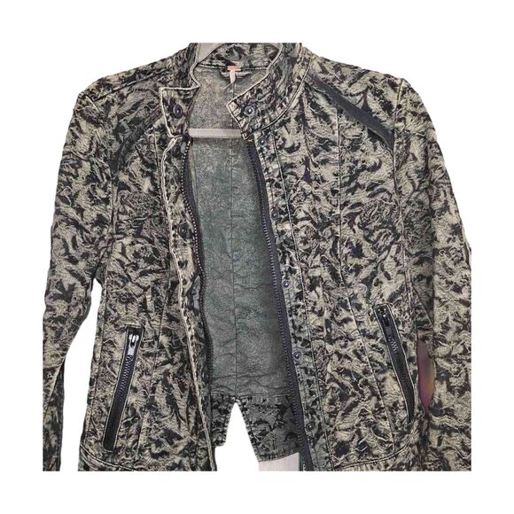 Free People Follow The Flock Moto Jacket Floral Jacquard Black Green Size 4 - Picture 6 of 8